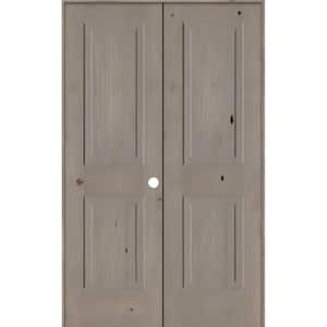 48 in. x 80 in. Rustic Knotty Alder 2-Panel Left-Handed Grey Stain Wood Double Prehung Interior Door with Square-Top