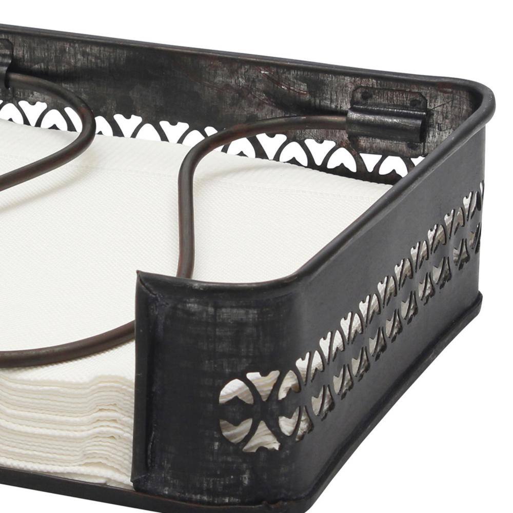 Industrial Black Metal Tabletop Napkin Holder with Cutout Trim