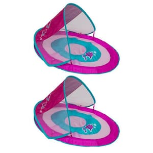 Inflatable Baby Spring Pink Fish Round Pool Float with Canopy (2-Pack)