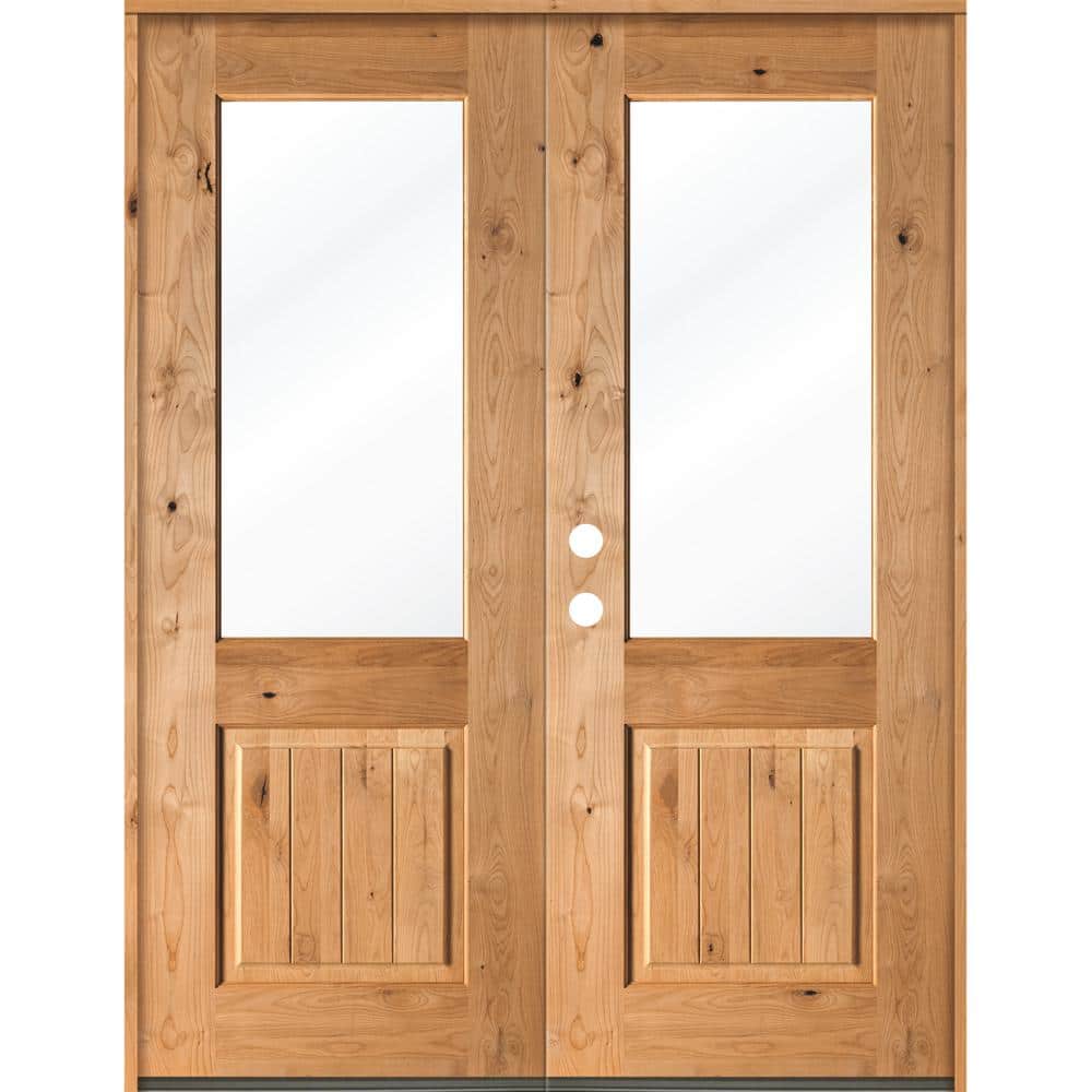 72 in. x 96 in. Rustic Knotty Alder Clear Half-Lite clear stain Wood/V-Groove Right Active Double Prehung Front Door price history on PriceWatchPro