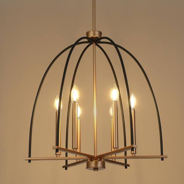『HAMI VEN 6108 GOLD×BLACK』 Zevni Modern Farmhouse 23.6 in. 6-Light Black and Gold Caged