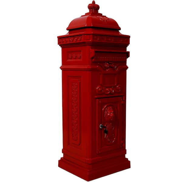 Outdoor Aluminium Rainproof Postbox Statue Garden Floor Safety Mailbox Color Red