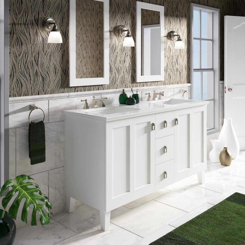 Poplin 60" Linen White Double Freestanding Vanity with 2 Doors and 3 Drawers