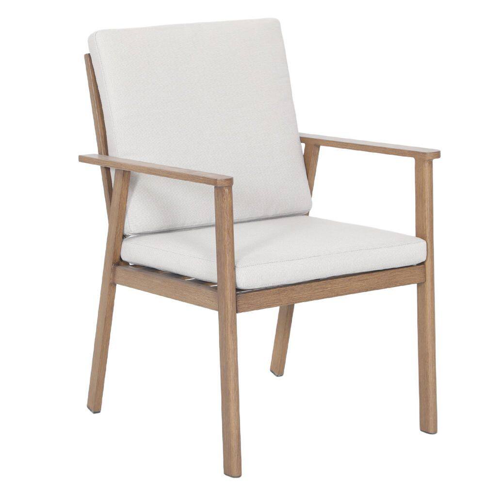 2 Pieces Aluminum Slat Outdoor Dining Chair, Arm Chair with Beige Cushion f