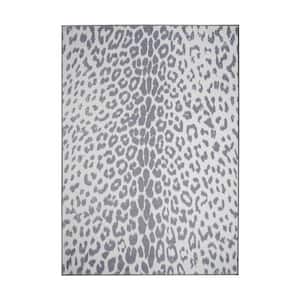 Miya Leopard Grey 5 ft. x 7 ft. Animal Print Washable Area Rug