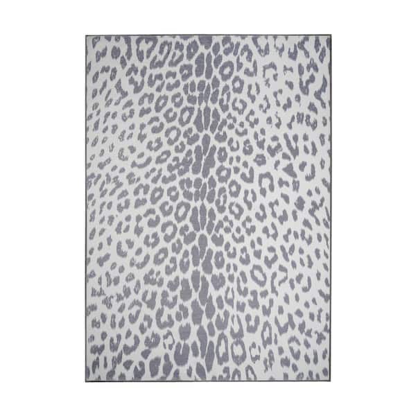 My Magic Carpet Miya Leopard Grey 5 ft. x 7 ft. Animal Print
