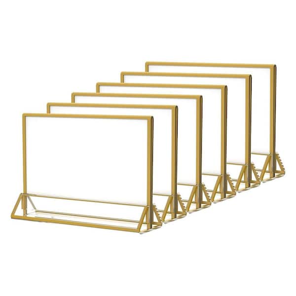 Afoxsos 7 x 5 Horizontal Clear Acrylic Sign Holder with Gold Borders & Double Sided Table Menu Stands Picture Frames in Gold