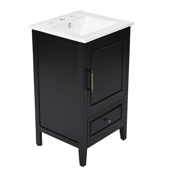 20 in. Black Freestanding Bath Vanity Cabinet with White Ceramic Single Sink Top