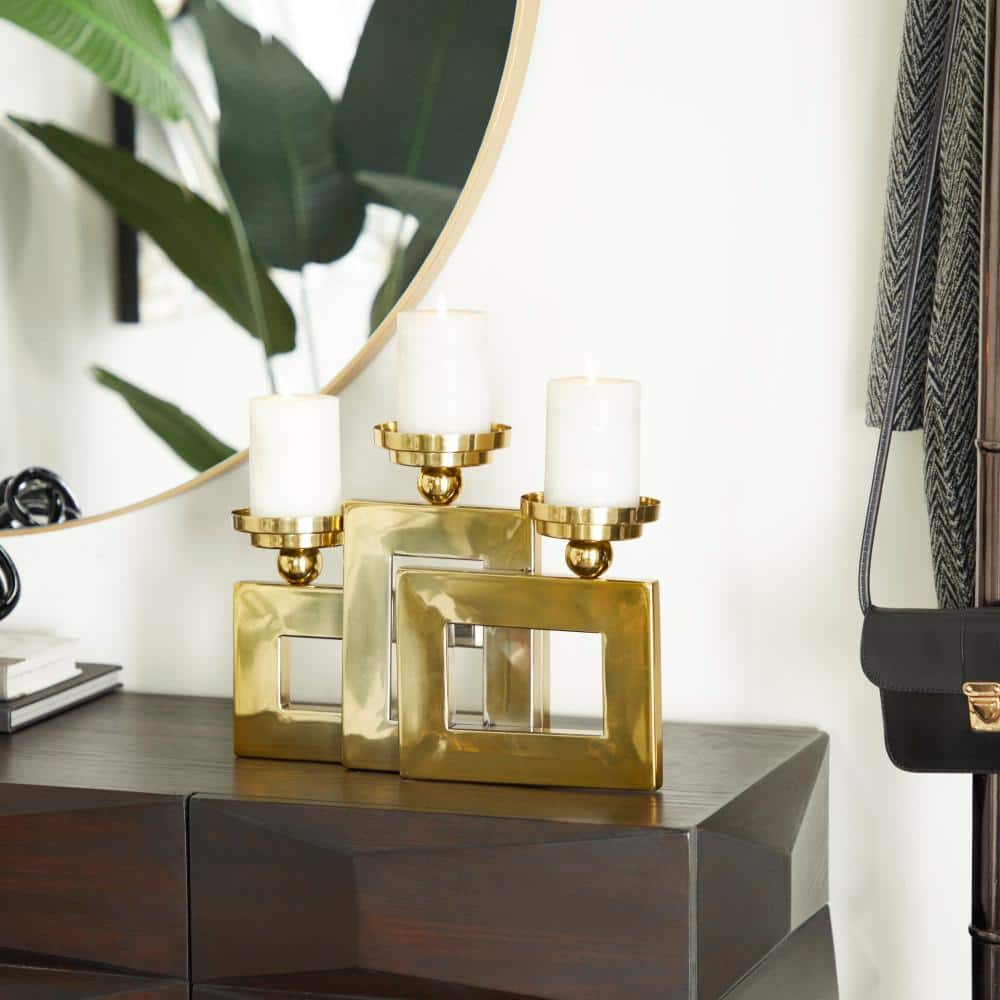 Elegant Gold Stainless Steel 3-Pillar Tabletop Candelabra