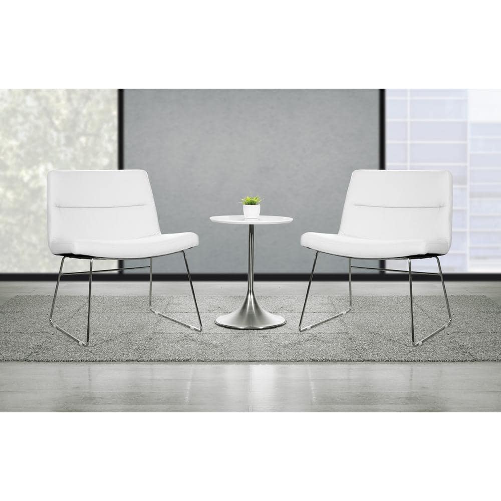 Modern Thompson White Faux Leather Armless Chair with Chrome Base
