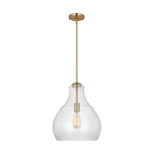 Zola 1-Light Satin Brass Hanging Pendant Light with Clear Glass Shade