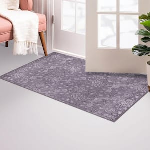 Kalini Woodland Brown 3 ft. x 5 ft. Washable Accent Floral Area Rug