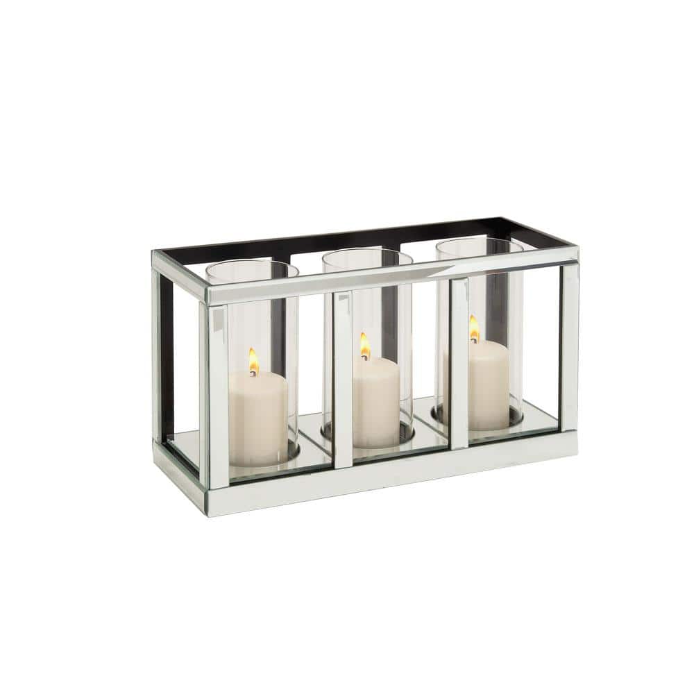 Elegant Mirrored Glass 3-Pillar Candle Lantern in Silver - 18"x10"