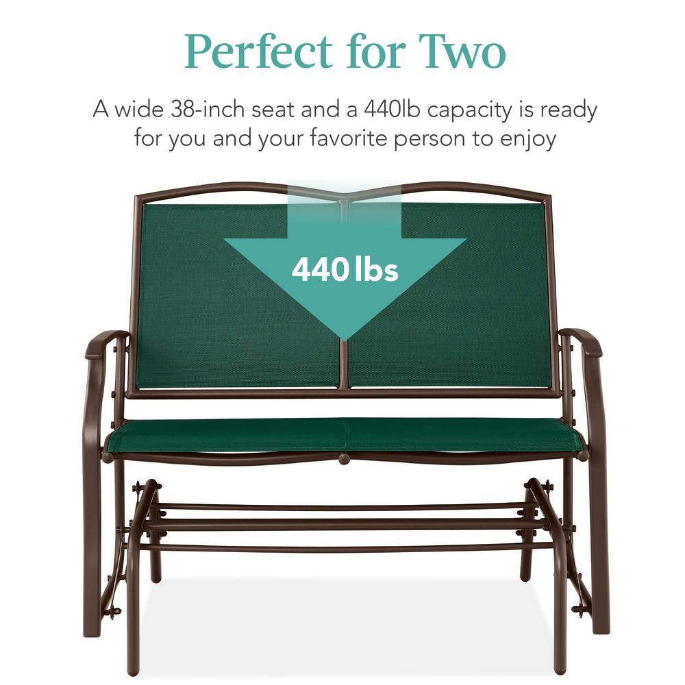 Forest Green and Brown Metal Outdoor Glider Loveseat