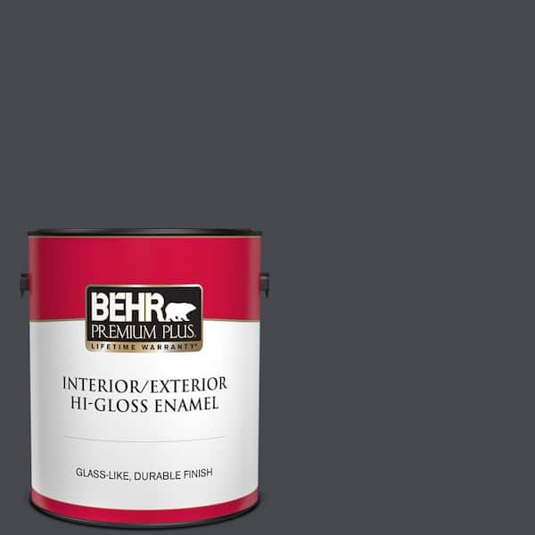 BEHR PREMIUM PLUS 1 gal. #N490-7 Ink Black Hi-Gloss Enamel Interior/Exterior Paint