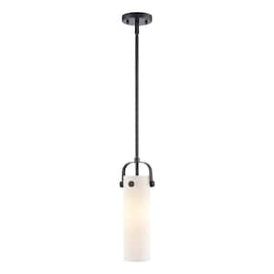 Pilaster II Cylinder 100-Watt 1 Light Matte Black Shaded Pendant Light with Frosted glass Frosted Glass Shade