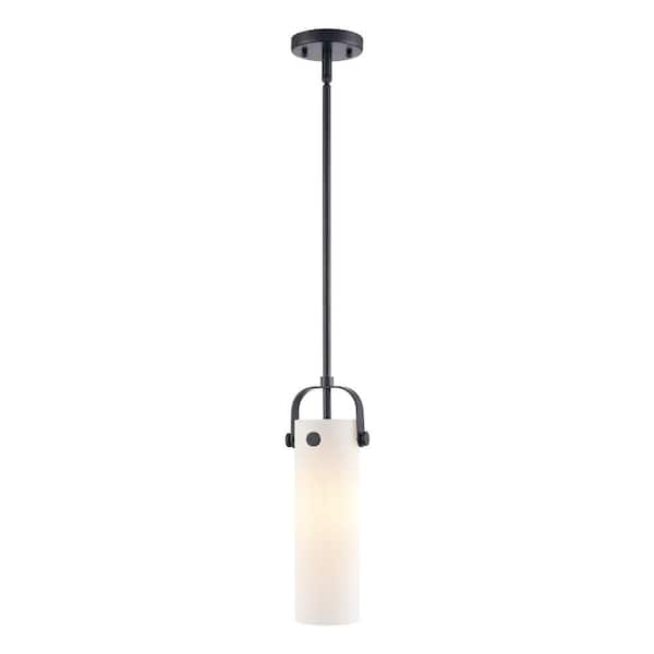 Innovations Pilaster II Cylinder 100-Watt 1 Light Matte Black Shaded Pendant Light with Frosted glass Frosted Glass Shade