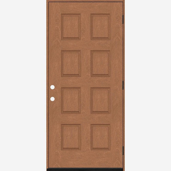 Steves & Sons Regency 32 in. x 80 in. 8-Panel LHOS Autumn Wheat Stain Mahogany Fiberglass Prehung Front Door