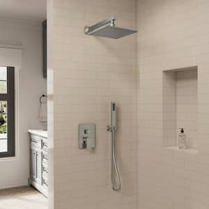 IntelliFlow 2-Spray 10 in.Wall Mount Shower Head 2.5 GPM with 3-Color LED Fixed in Brushed Nickel Valve Included