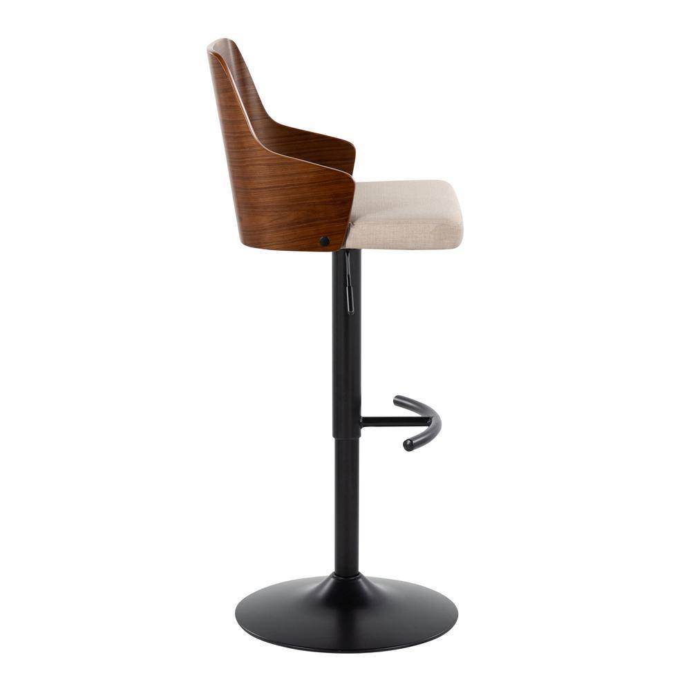 Ariana Adjustable Black Metal Walnut Wood Beige Barstools with Swivel