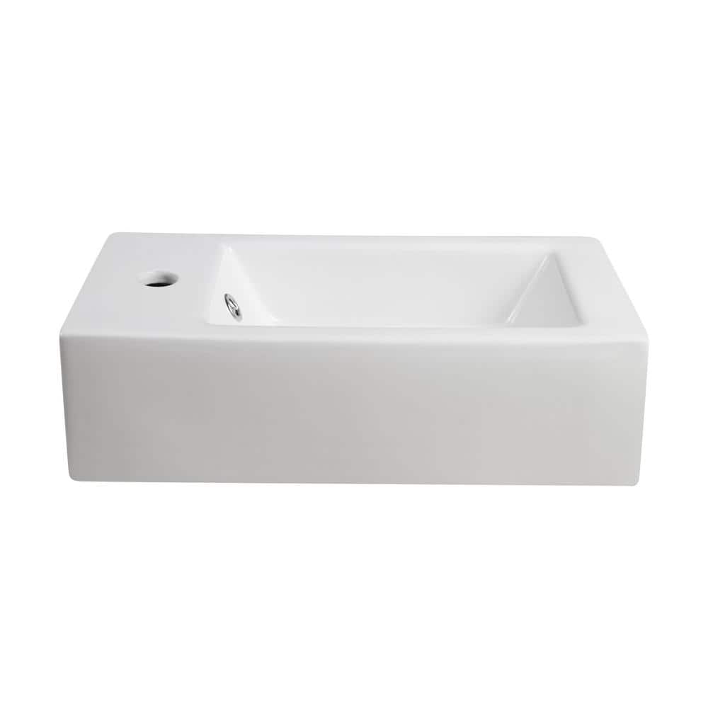 Compact White Ceramic Rectangular Wall-Mount Sink