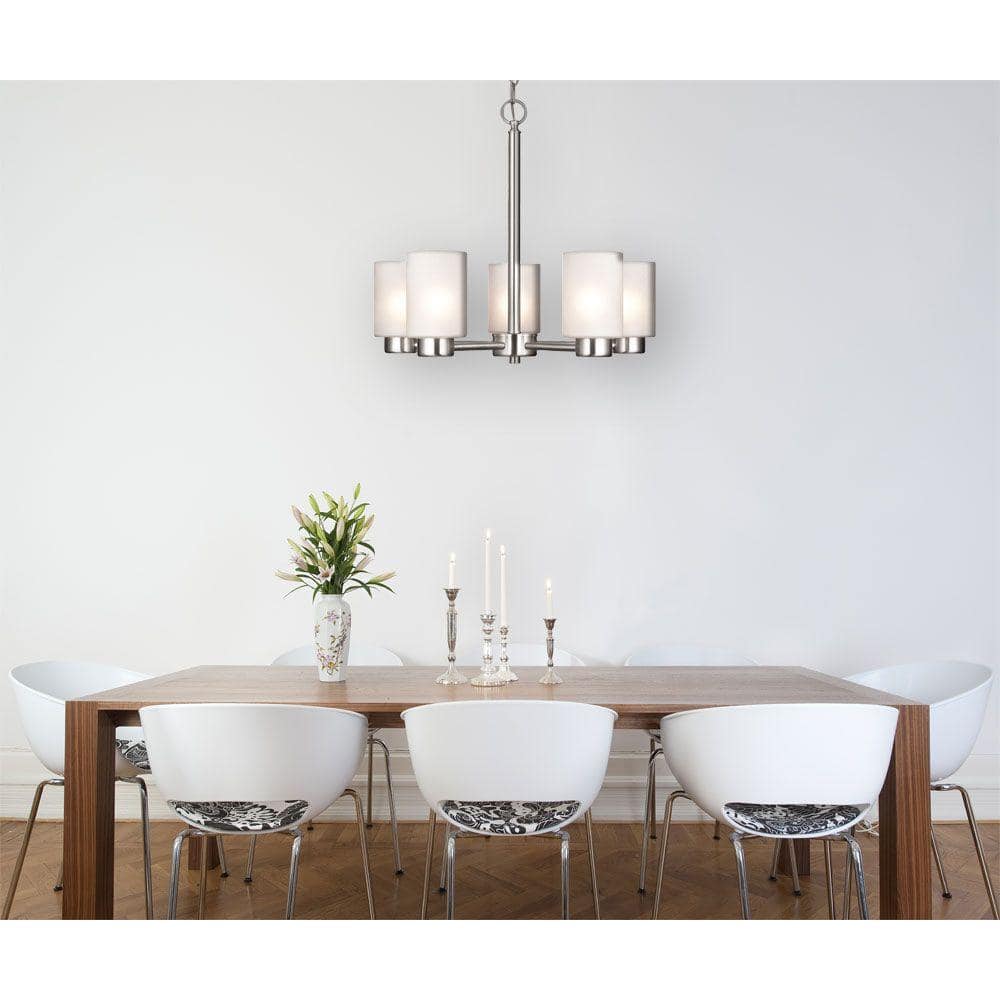 Elegant Brushed Nickel 5-Light Chandelier with Frosted Seeded Glass