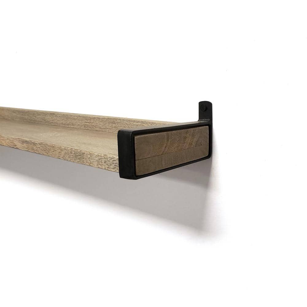 24" Driftwood Solid Wood Industrial Bracket Ledge Wall Shelf