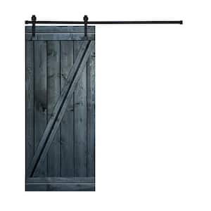 Modern Z Style Series 24 in. x 84 in. Icy Gray stained Knotty Pine Wood DIY Sliding Barn Door with Hardware Kit