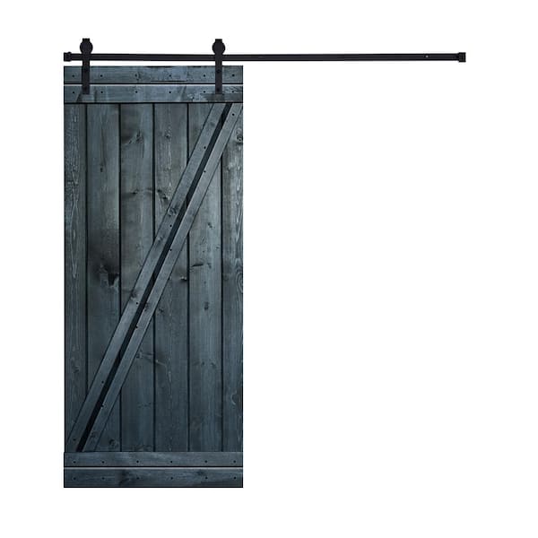 AIOPOP HOME Modern Z Style Series 30 in. x 84 in. Icy Gray stained Knotty Pine Wood DIY Sliding Barn Door with Hardware Kit
