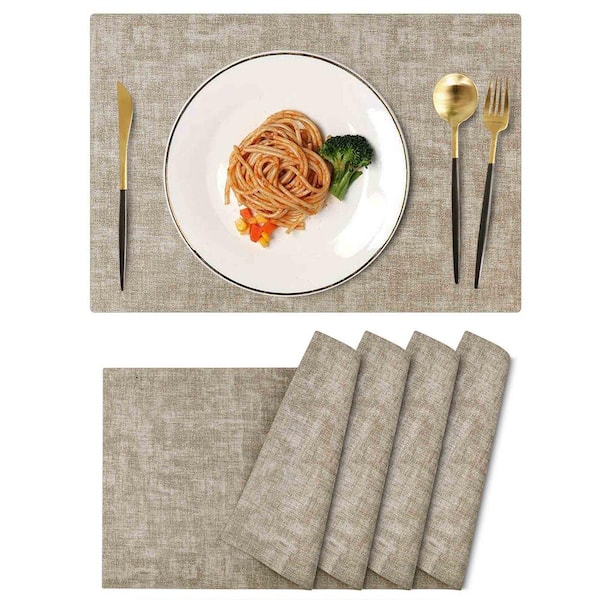 Jeedeson 17 in. x 11.8 in. Leather Heat Resistant Placemats for Indoor and Outdoor, Gray, Set of 4
