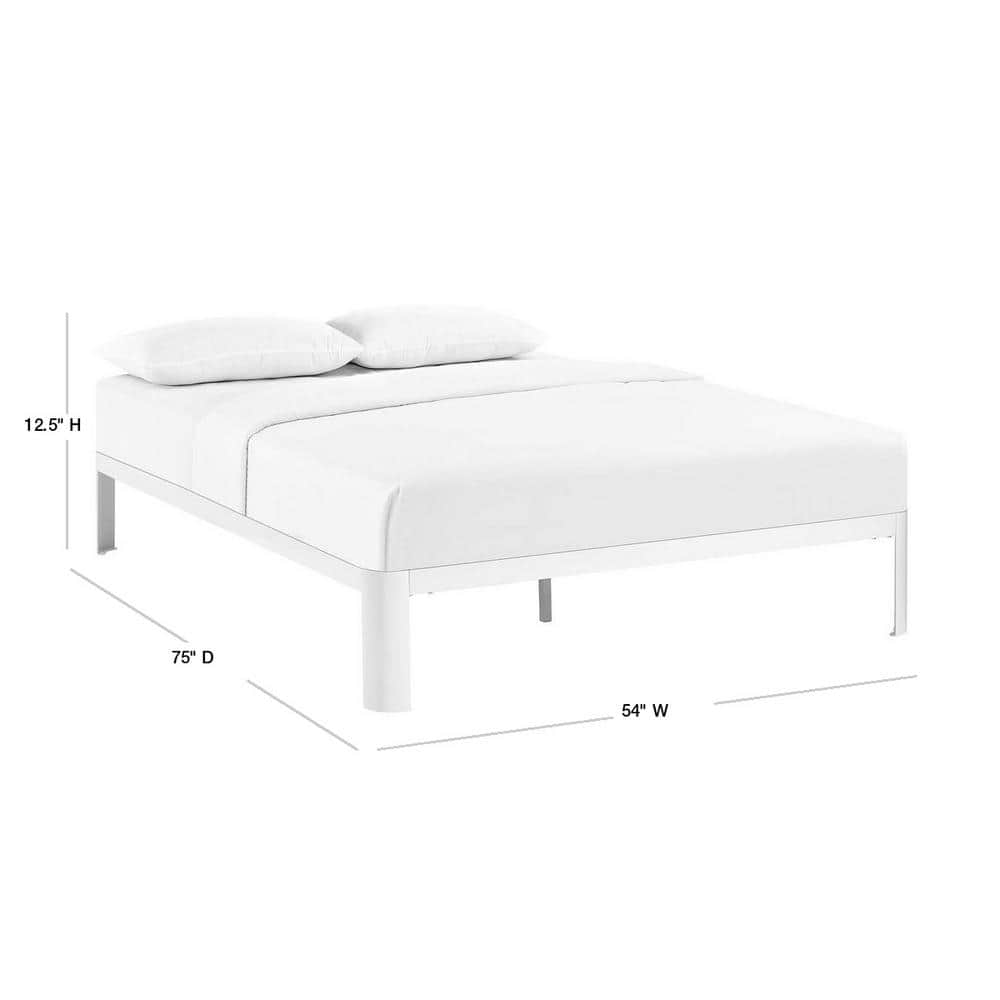 White Full Metal Bed Frame with Wood Slats