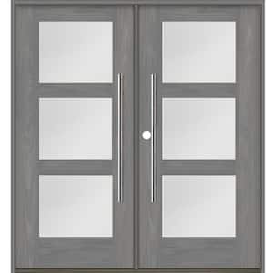 Faux Pivot 72 in. x 80 in. Right-Active/Inswing 3Lite Satin Glass Malibu Grey Stain Double Fiberglass Prehung Front Door