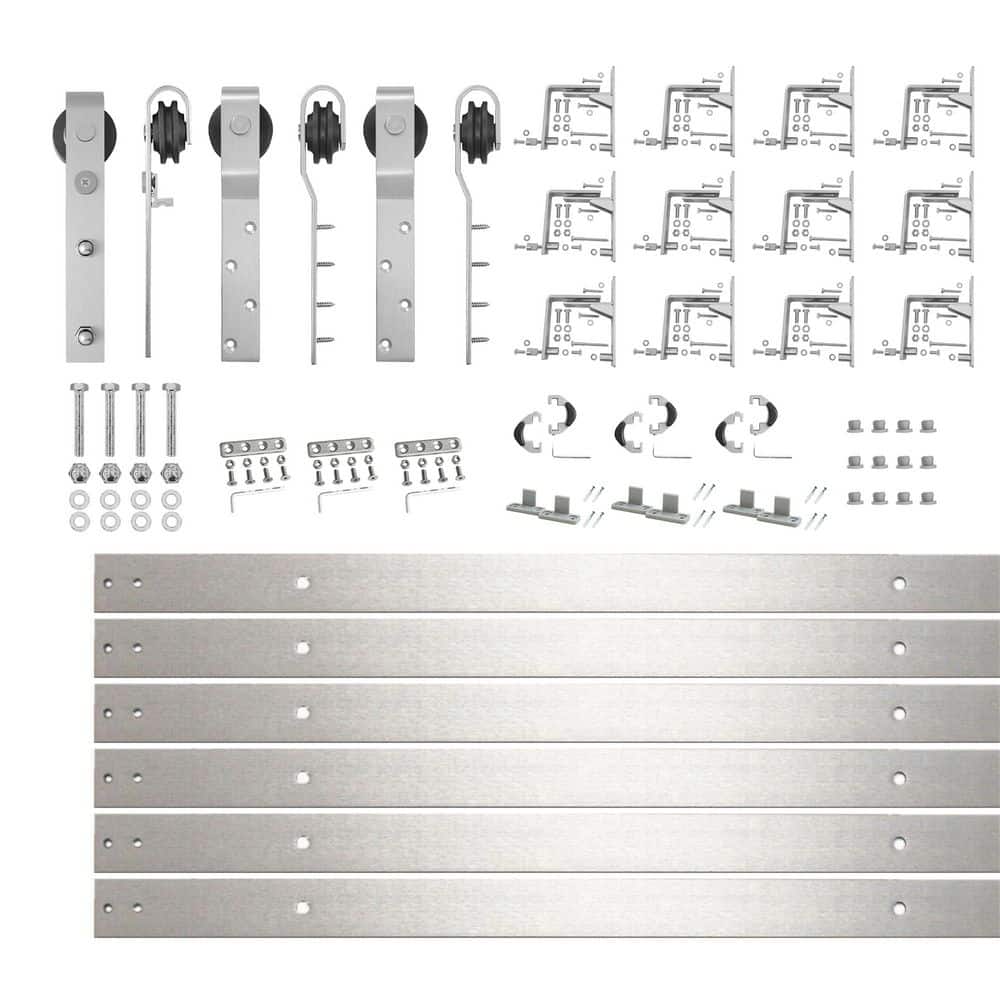 15 ft./180 in. Brushed Nickel Inverted Bent Triple Track Bypass Sliding Barn Door Track and Hardware Kit for Triple Door price history on PriceWatchPro