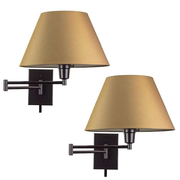 Kira Home Cambridge 13 in. 1-Light Black 150-Watt Transitional Wall Sconce with Golden Bronze Shade, 2-Pack