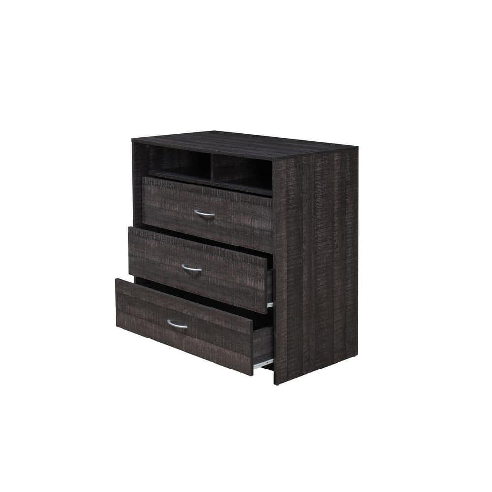 HODEDAH 3-Drawer Walnut Dresser With 1-Open Shelf 2 Compartments 36.5 ...