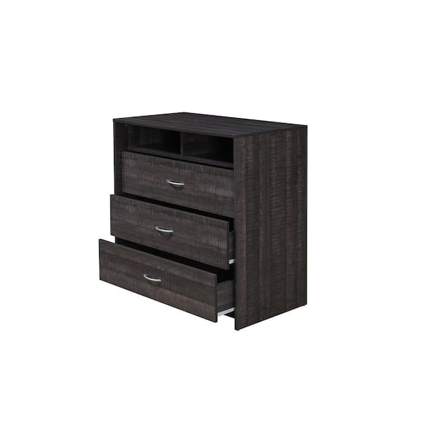 HODEDAH 3Drawer Walnut Dresser with 1Open Shelf 2 Compartments 36.5