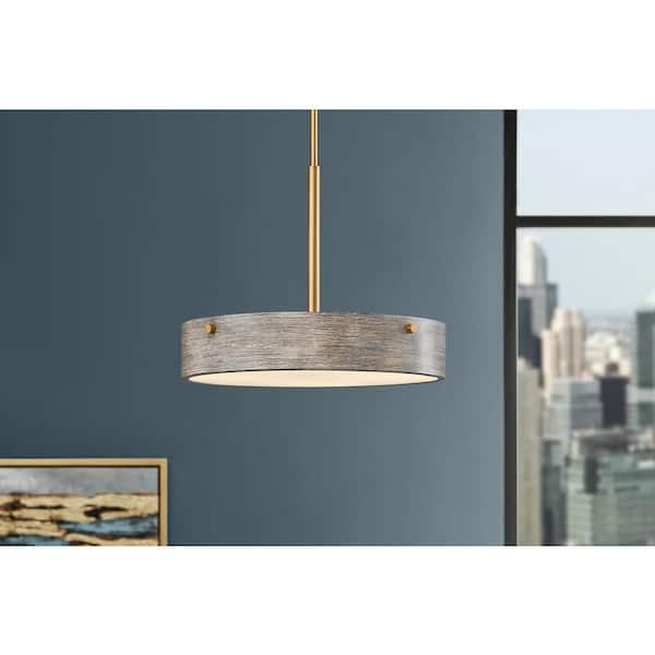 Home Decorators Collection Huntmoor 60-Watt 4-Light Old Satin Brass Industrial Pendant Light with Etched White Diffuser and No Bulbs Included