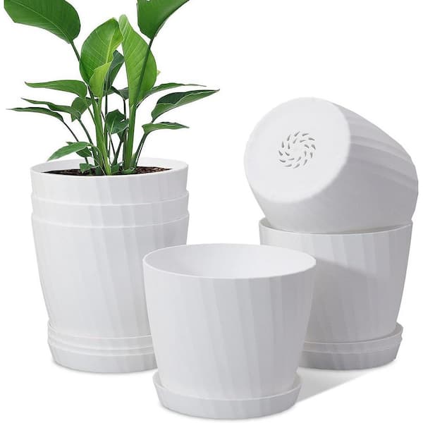 ITOPFOX Garden 7 in. L x 6.1 in. W x 5.7 in. H White Plastic Round Indoor/Outdoor Planter (6-Pack)