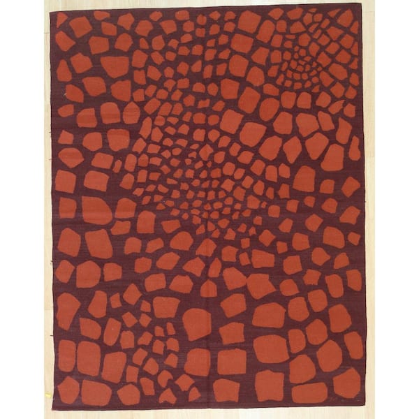 EORC Handwoven Wool Orange 6 ft. x 8 ft. Contemporary Modern Flat Weave Area Rug