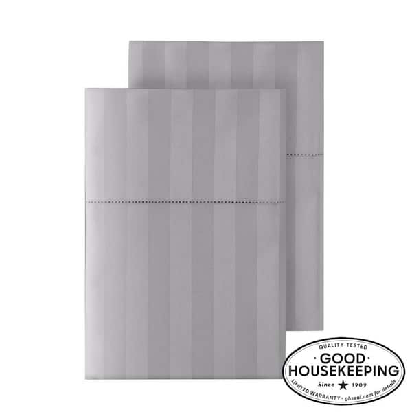 Home Decorators Collection 500 Thread Count Egyptian Cotton Sateen Stone Gray Damask Standard Pillowcase (Set of 2)
