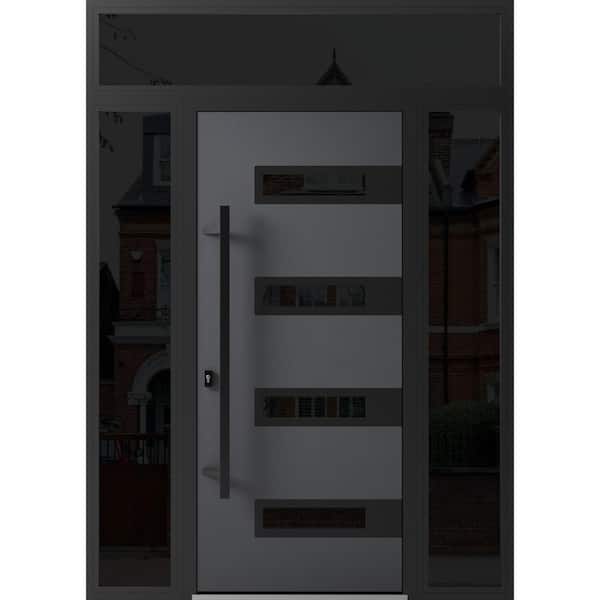 VDOMDOORS 0131 60 in. x 96 in. Right-hand/Inswing 3 Sidelights Tinted Glass Grey Steel Prehung Front Door with Hardware