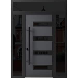 0131 68 in. x 96 in. Right-hand/Inswing 3 Sidelights Tinted Glass Grey Steel Prehung Front Door with Hardware