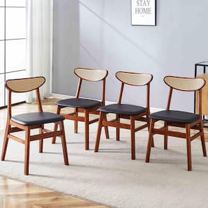 Modern Walnut PU Leather Seat Dining Chairs Set of 4 for Kitchen, Living, Dining Room