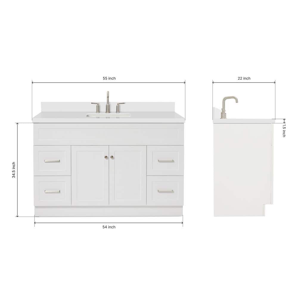 Hamlet 55" White Quartz Freestanding Single Sink Vanity