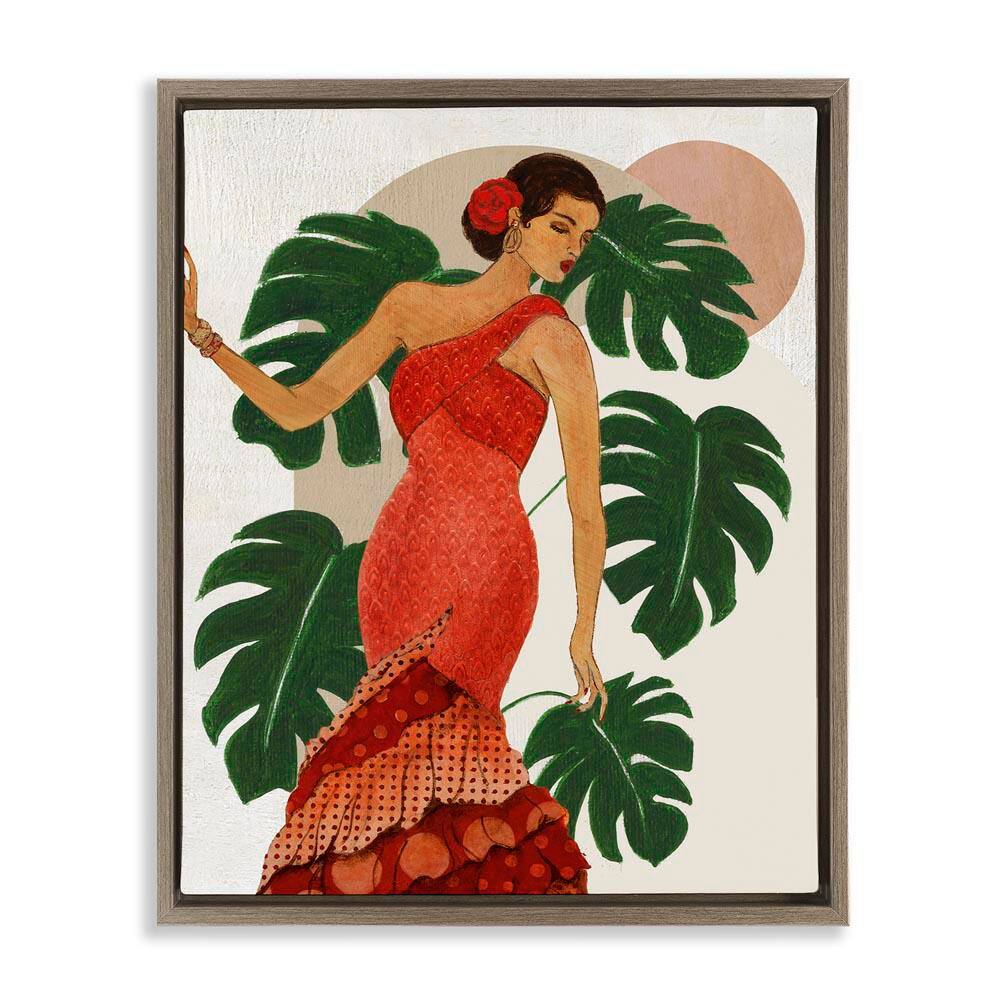Fashionable Woman with Leaves by Janet Tava Brown Floater Frame People Graphic Art Print 31 in. x 25 in. price history on PriceWatchPro