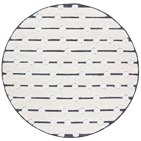 Celebrity 7 ft. x 7 ft. Ivory/Black Dashed Lines Round Area Rug