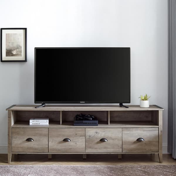 Walker Edison Furniture Company 70 in. Farmhouse Grey Wash Wood TV Stand with 4 Drawers (Max TV Size 80 in.)
