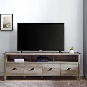 70 in. Grey Wash Wood Farmhouse TV Stand with 4-Drawers and Cord Management (Max tv size 80 in.)