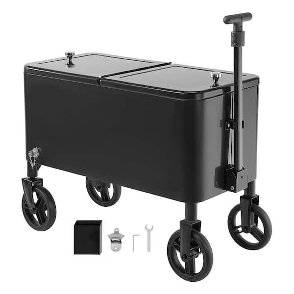 80 qt. Rolling Ice Chest Cart, 2-Stage Telescopic Pull Handle and 2-Swivel Casters, Outdoor Park Cart, Cooler in Black