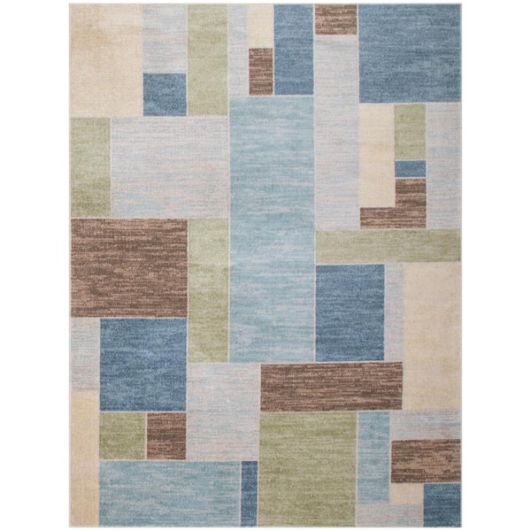 Nourison Astra Machine Washable Blue Green Multi 9 ft. x 12 ft. Geometric Contemporary Area Rug